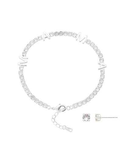 Unwritten Cubic Zirconia Mama Tennis Bracelet with Earring Set