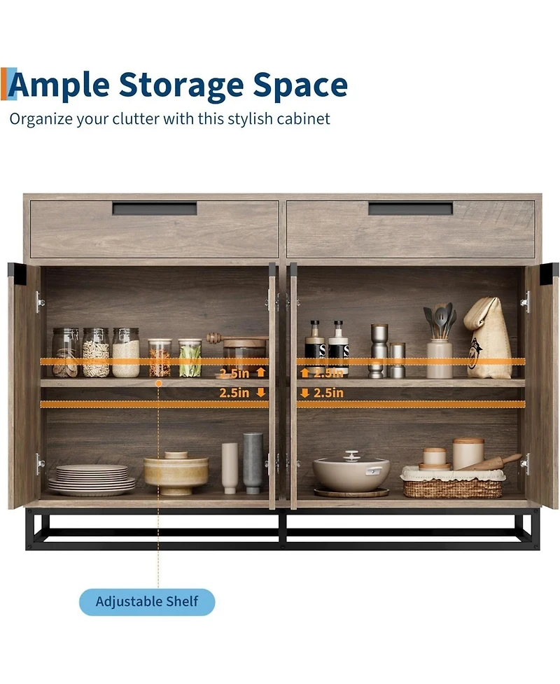 gaomon 55" Modern Buffet Cabinet with Storage, Doors, and Shelves