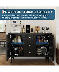 gaomon 47" Modern Fluted Sideboard Buffet Cabinet with 3 Drawers, Slim Kitchen Storage Cabinet, Wood Coffee Bar Station for Dining Room Living Ro