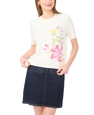 Vince Camuto Women's Printed Short-Sleeve Sweater