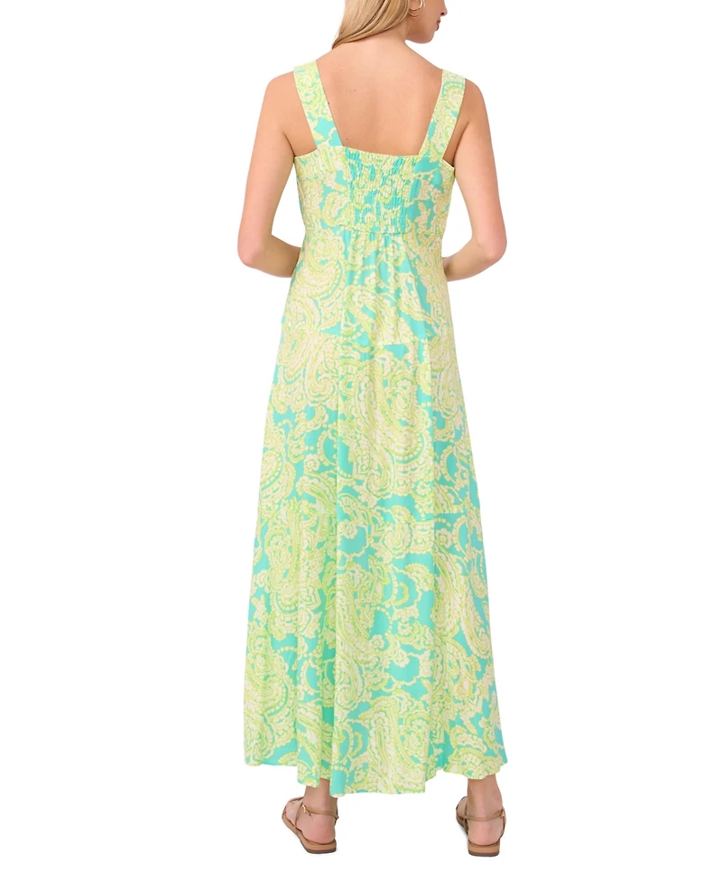 Vince Camuto Women's Paisley-Print Square-Neck Smocked-Back Sleeveless Maxi Dress