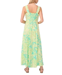Vince Camuto Women's Paisley-Print Square-Neck Smocked-Back Sleeveless Maxi Dress
