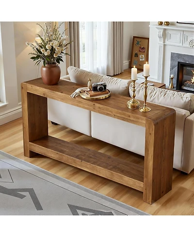 Tribesigns Solid Wood Console Table with Storage, 63-Inch Farmhouse Entryway Table, 2-Tier Narrow Sofa Console Behind Couch