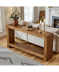 Tribesigns Solid Wood Console Table with Storage, 63-Inch Farmhouse Entryway Table, 2-Tier Narrow Sofa Console Behind Couch