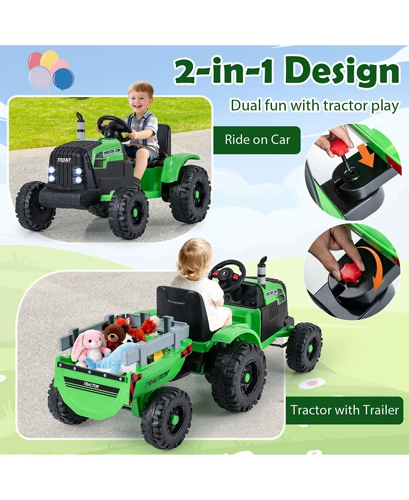Mecale 24V Ride-On Tractor for Kids with Detachable Trailer & Remote Control