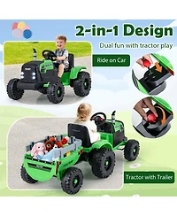 Mecale 24V Ride-On Tractor for Kids with Detachable Trailer & Remote Control