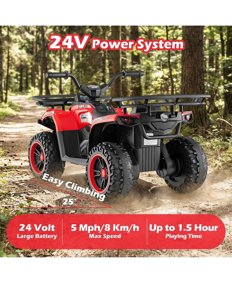 Mecale 24V Electric Ride On Quad with Led Headlights-Red