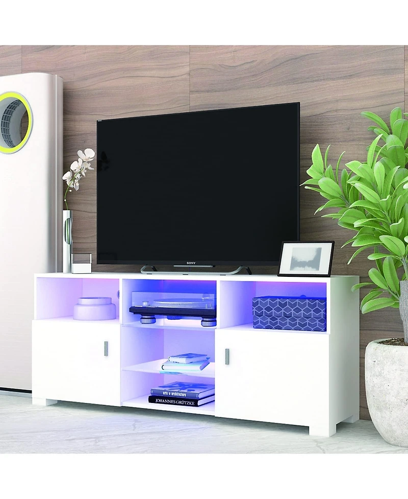 gaomon Floating Tv Stand with Led Light, Wall Mounted Entertainment Center for Televisions up to 60", Led Tv Stand with 2 Cabinet