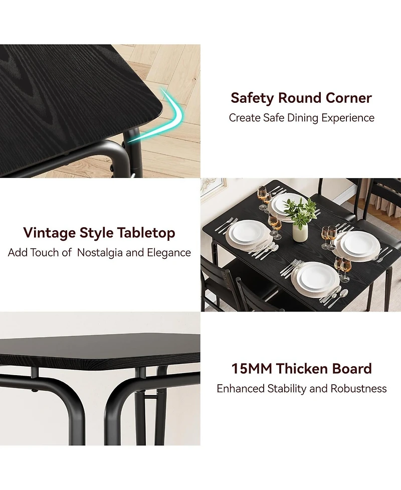 gaomon Dining Table Set for 4, Small Square and Chairs, 5 Piece Kitchen Compact Spaces