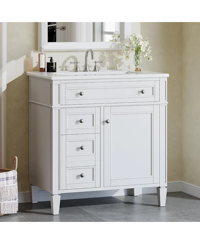 Tribesigns 30" Bathroom Vanity with Sink, Modern Bathroom Sink Cabinet with 4 Drawers & 2 Doors, Bath Storage Vanity Sink
