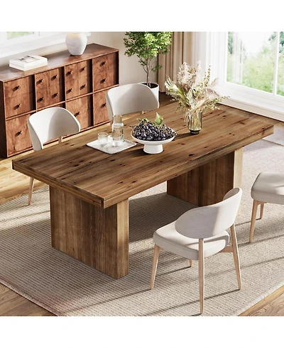 Tribesigns 63" Solid Wood Heavy Duty Wooden Legs Dining Table