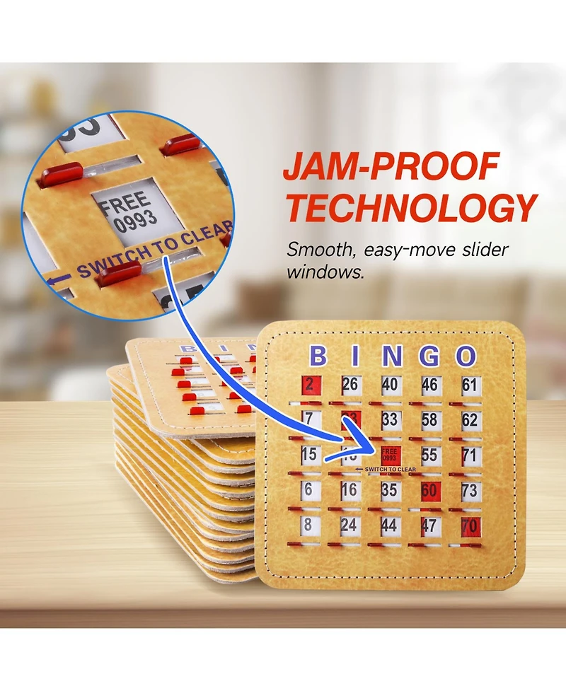 Gse Games & Sports Expert Shutter Bingo Cards, Easy-Read Large Print Bingo Cardboard with Sliding Windows (100-Pack)