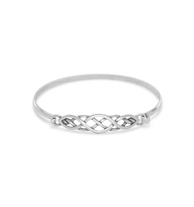 Curata Jewelry 925 Sterling Silver Antiqued Celtic Trinity Knot Hinged Bangle Bracelet