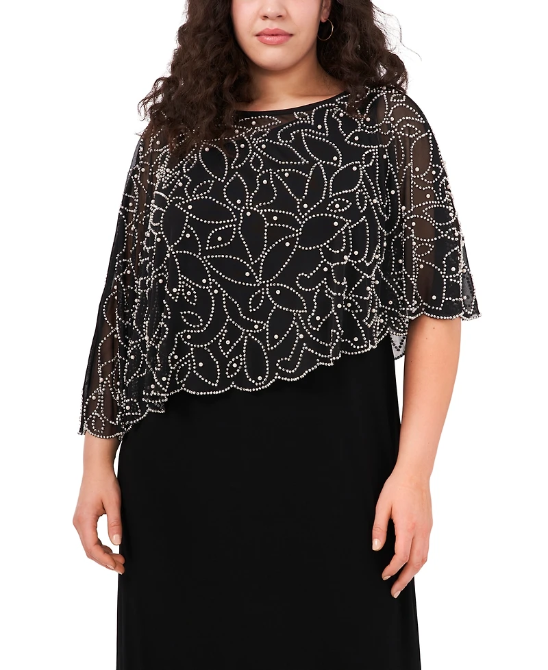Msk Plus Beaded Cape Gown