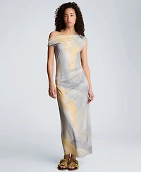 Kenneth Cole Women's Off-The-Shoulder Ruched Waist Midi Dress