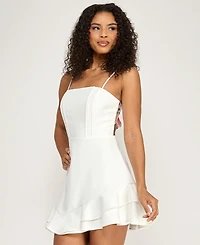 City Studios Junior's Ruffle Hem Square Neck Dress