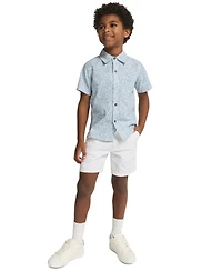 Calvin Klein Boys' 2T-7 Printed Poplin Button-Front Shirt and Twill Shorts, 2-Piece Set