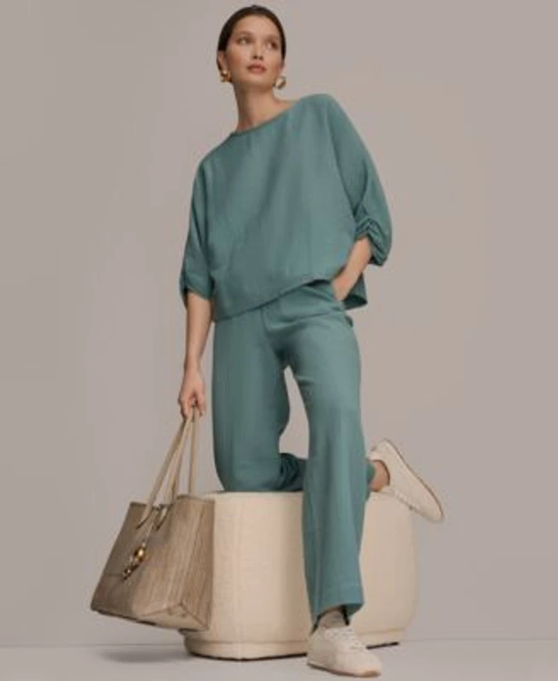 Donna Karan Weekend Womens Boat Neck Blouse Mid Rise Side Seam Pants