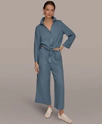 Donna Karan Weekend Womens Linen Button Front Tie Blouse High Rise Relaxed Pants