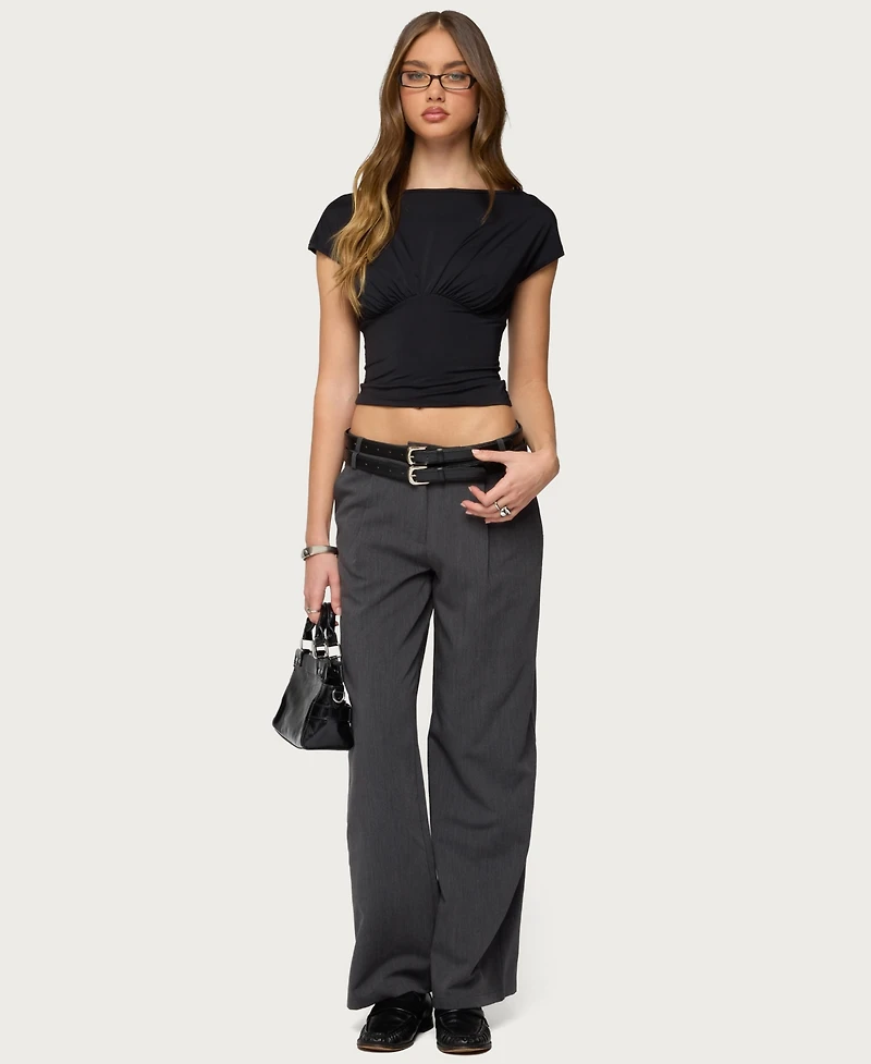 Edikted Women's Andy Double Belt Straight Leg Tailored Pants