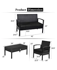 Gymax Set Of 4 Outdoor Patio Rattan Furniture Set Cushioned Sofa Coffee Table Garden Deck