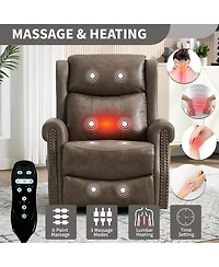 Clihome Heat Massage Manual Recliner Chair with Rocker and Swivel Genuine Leather for Living Room