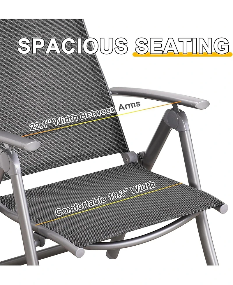 Clihome Patio Folding Chairs Set of 2, Aluminium Frame Outdoor Reclining Patio Chairs Textilene Fabric Seat, Dark Gray