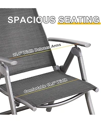 Clihome Patio Folding Chairs Set of 2, Aluminium Frame Outdoor Reclining Patio Chairs Textilene Fabric Seat, Dark Gray