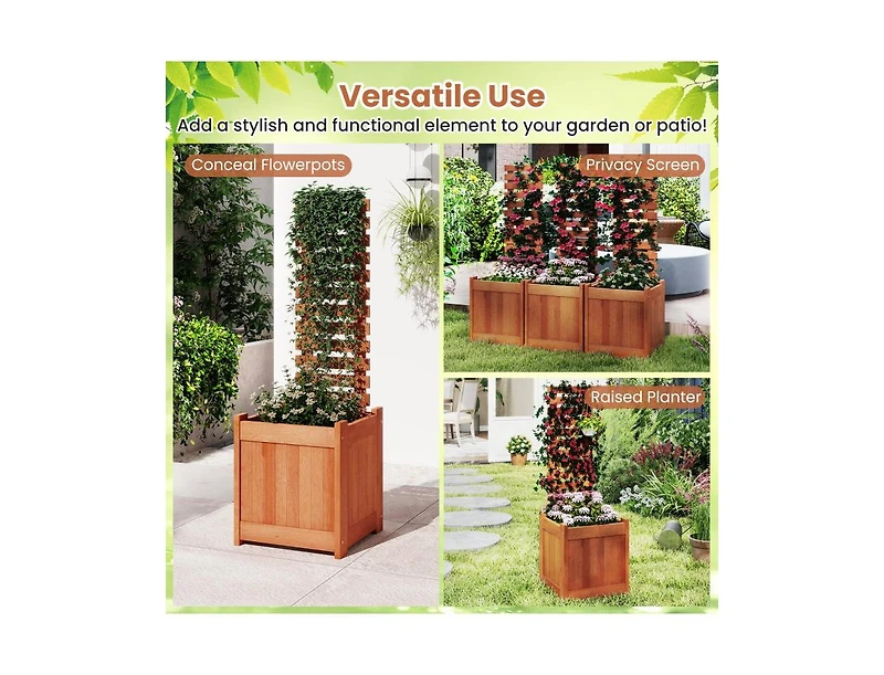 Slickblue Wooden Raised Garden Bed Planter with Trellis for Outdoors