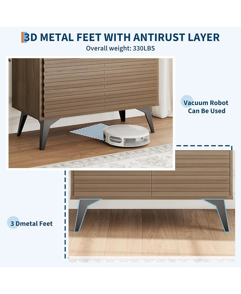 gaomon Fluted Storage Cabinet, Sideboard Buffet Cabinet with & Adjustable Shelves for Living Room, Kitchen, Entryway