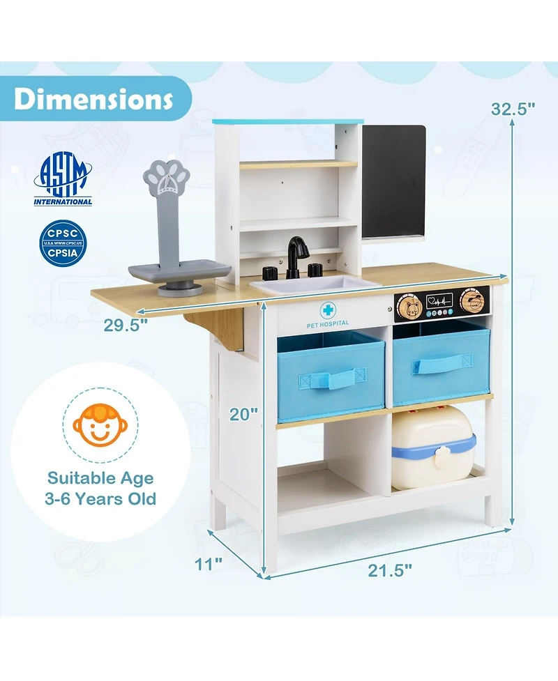 Mecale Wooden Play Doctor Office Medical Center Toy Set with Blackboard