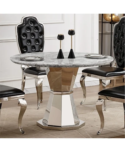 Streamdale Furniture Round Marble Dining Table with Stainless Steel Base
