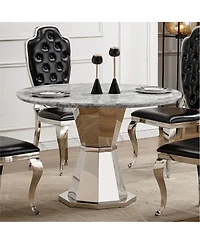 Streamdale Furniture Round Marble Dining Table with Stainless Steel Base