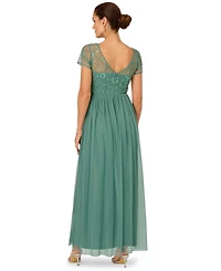 Adrianna Papell Petite Beaded Mesh Maxi Dress