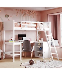 Streamdale Furniture Twin size Loft Bed with Shelves and Desk, Wooden Loft Bed with Desk