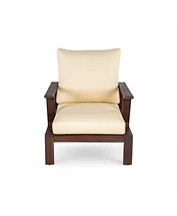 Clihome Patio Accent Chair 27.6" Wood Outdoor Lounge for Patios, Gardens, Beige Cushion