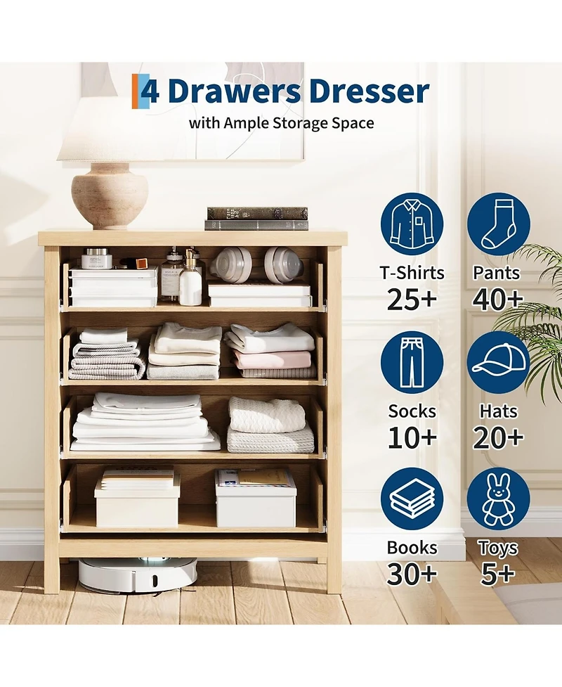 gaomon Fluted Dresser for Bedroom, Chest of Dressers 35.4" Tall Dresser for Closet with 4 Fluted Dressers Chest with Clothes Storage Cabinet