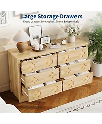 gaomon 6 Drawer Dresser for Bedroom, Wide Dresser, Boho Chest of Drawers, Wooden Chest with Clothes Storage Cabinet, Decorative Drawer Front Organizer
