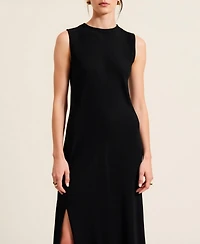 Modenaire Women's Sleeveless Ribbed Knit Crewneck Side Slit Midi Dress