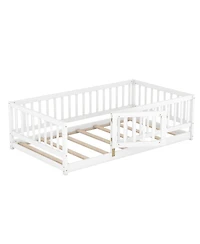 Streamdale Furniture Twin Size Montessori Floor Bed with Fence and Door