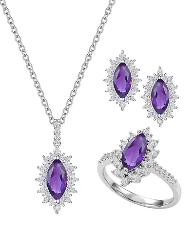 Macy's 3-Pc. Amethyst (3 ct. t.w.) & Lab Grown White Sapphire (1-7/8 Ring, Earring Necklace Sterling Silver (also Other Gemstones)