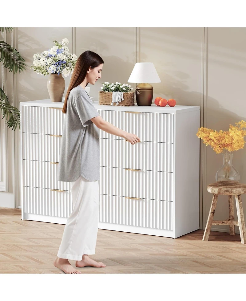 gaomon Fluted Dresser for Bedroom, 8 Drawer Double Dresser, Large Capacity & Anti-Tip