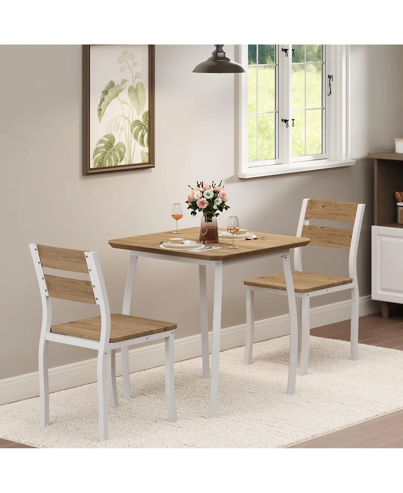 gaomon 3 Piece Dining Table Set for 2, Small Kitchen Table Set with 2 Upholstered Chairs and Metal Frame & Wood Tabletop