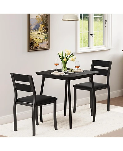 gaomon 3 Piece Dining Table Set for 2, Small Kitchen Table Set with 2 Upholstered Chairs and Metal Frame & Wood Tabletop