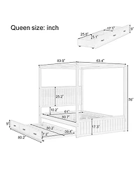 Streamdale Furniture Streamdale Modern Queen Size Canopy Platform Bed with Trundle and Three Storage Drawers