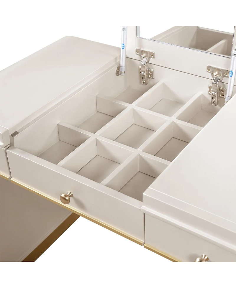 Streamdale Furniture Classic Wood Vanity Desk with Flip Mirror & 2 Drawers, Champagne