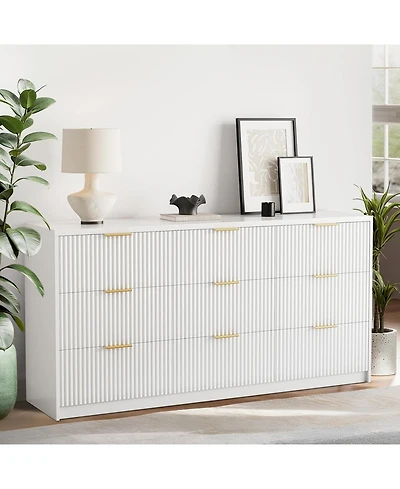 Gaomon 9 Drawer Dresser for Bedroom, 55" Wide Fluted Dresser with Smooth Slides, Modern Chest of Drawers with Golden Handles for Bedroom, Closet