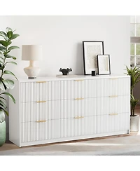 Gaomon 9 Drawer Dresser for Bedroom, 55" Wide Fluted Dresser with Smooth Slides, Modern Chest of Drawers with Golden Handles for Bedroom, Closet