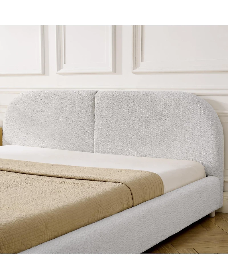 Streamdale Furniture King Size Beige Upholstered Bed Frame with Curved Headboard