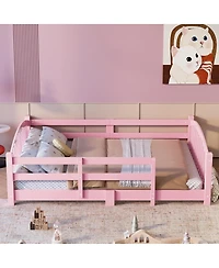 Streamdale Furniture Streamdale Montessori Floor Bed with Slats & Guardrails, Solid Wood